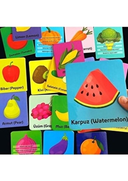 Meyve Sebze Zeka Kartları Erken Gelişim İçin Eğitici 20 Kart Seti 2-4 Yaş