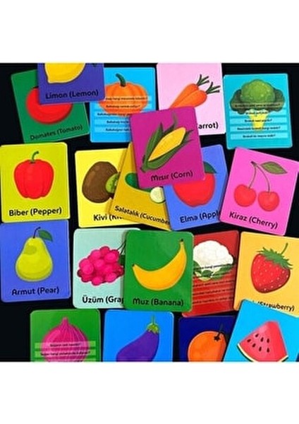 Meyve Sebze Zeka Kartları Erken Gelişim İçin Eğitici 20 Kart Seti 2-4 Yaş