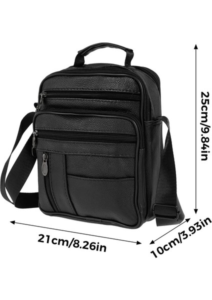 Deri Omuz Çantası Erkekler Küçük Çapraz Backpack Omuz Çantası Iş Habercisi Çantası Büyük Kapasiteli Deri Göğüs Çantası Gündüzlü Renk: Siyah A (Yurt Dışından)