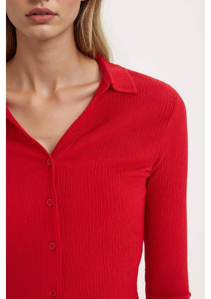 Coool Fitted Basic Düz Bürümcük Uzun Kollu Crop Gömlek A0012AX25SP indirimleri