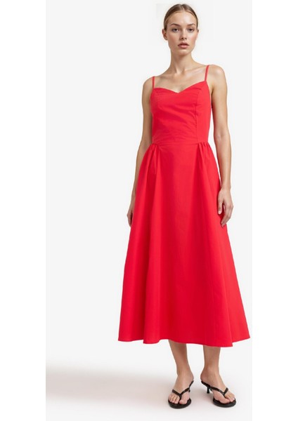 V Yaka Poplin Askılı Midi Elbise F7075AX25AU