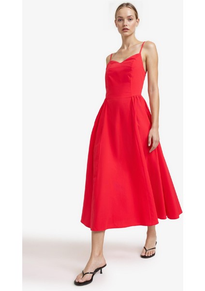 V Yaka Poplin Askılı Midi Elbise F7075AX25AU fiyatları