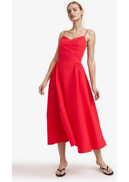 V Yaka Poplin Askılı Midi Elbise F7075AX25AU modelleri