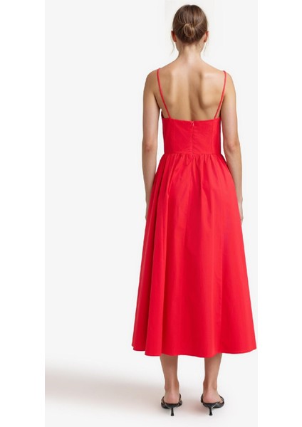 V Yaka Poplin Askılı Midi Elbise F7075AX25AU indirimleri