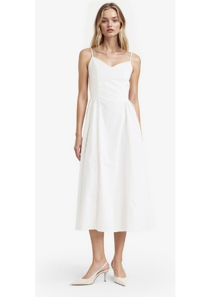 V Yaka Poplin Askılı Midi Elbise F7075AX25AU