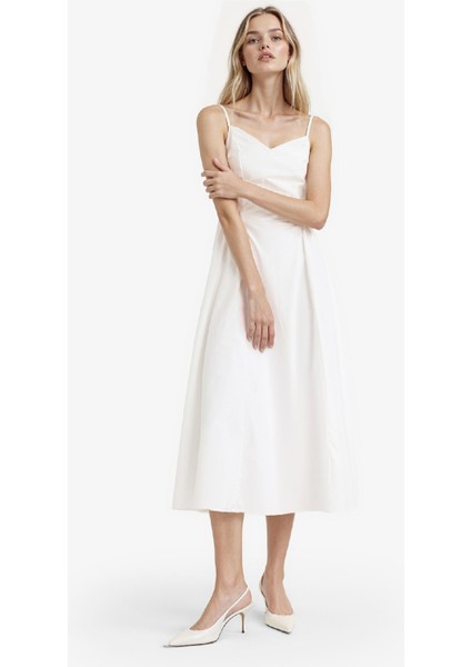 V Yaka Poplin Askılı Midi Elbise F7075AX25AU fiyatları