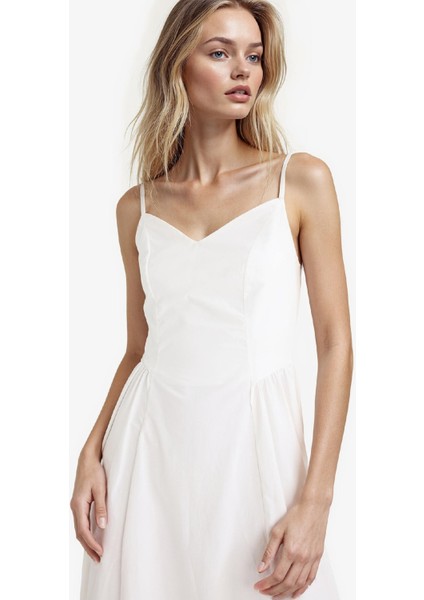 V Yaka Poplin Askılı Midi Elbise F7075AX25AU modelleri