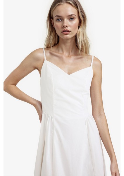 V Yaka Poplin Askılı Midi Elbise F7075AX25AU fırsatları