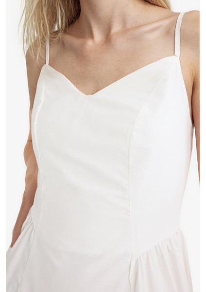 V Yaka Poplin Askılı Midi Elbise F7075AX25AU indirimleri