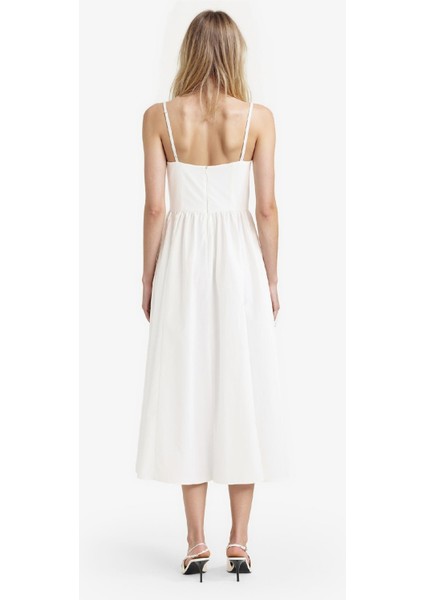 V Yaka Poplin Askılı Midi Elbise F7075AX25AU