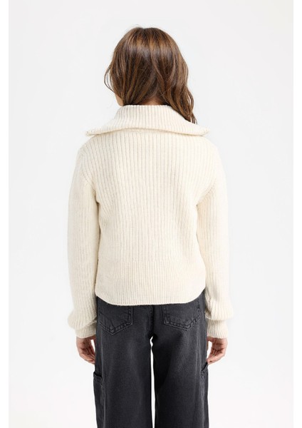 Kız Çocuk Basic Düz Dik Yaka Fermuarlı Triko Hırka C9557A824WN