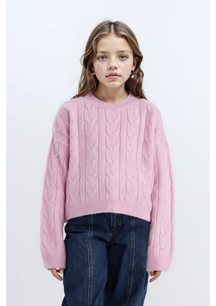 Kız Çocuk Crop Bisiklet Yaka Saç Örgülü Triko Kazak C9731A824AU modelleri