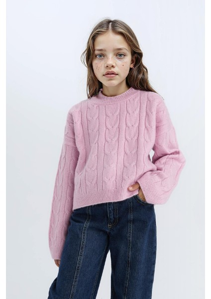 Kız Çocuk Crop Bisiklet Yaka Saç Örgülü Triko Kazak C9731A824AU fırsatları