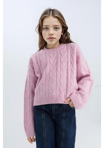 Kız Çocuk Crop Bisiklet Yaka Saç Örgülü Triko Kazak C9731A824AU indirimleri