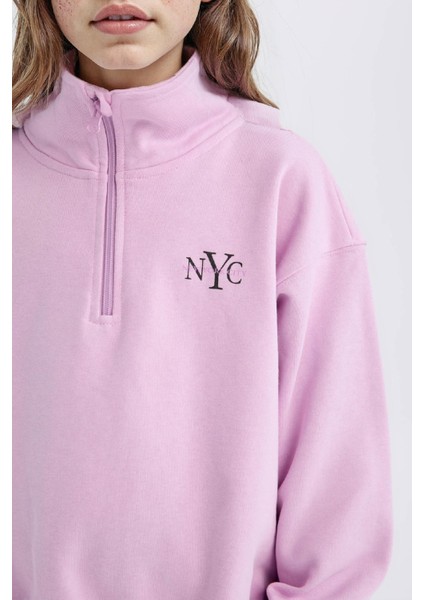 Kız Çocuk Relax Fit Yarım Fermuarlı Baskılı Sweatshirt D0620A824AU indirimleri