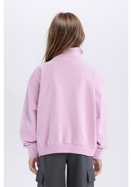 Kız Çocuk Relax Fit Yarım Fermuarlı Baskılı Sweatshirt D0620A824AU