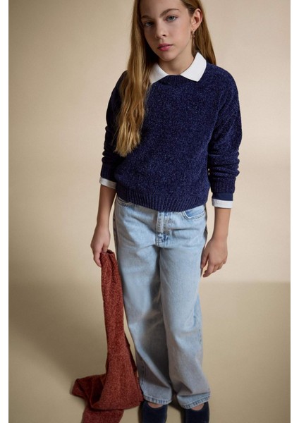 Kız Çocuk Bisiklet Yaka Şönil Triko Kazak F2619A825WN