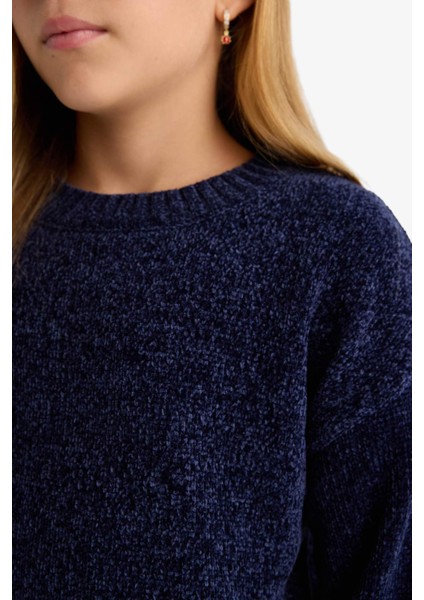 Kız Çocuk Bisiklet Yaka Şönil Triko Kazak F2619A825WN