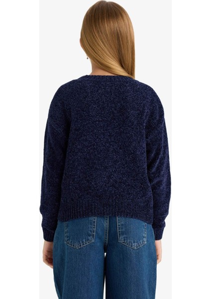 Kız Çocuk Bisiklet Yaka Şönil Triko Kazak F2619A825WN