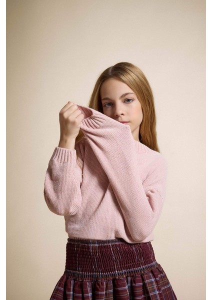 Kız Çocuk Bisiklet Yaka Şönil Triko Kazak F2619A825WN