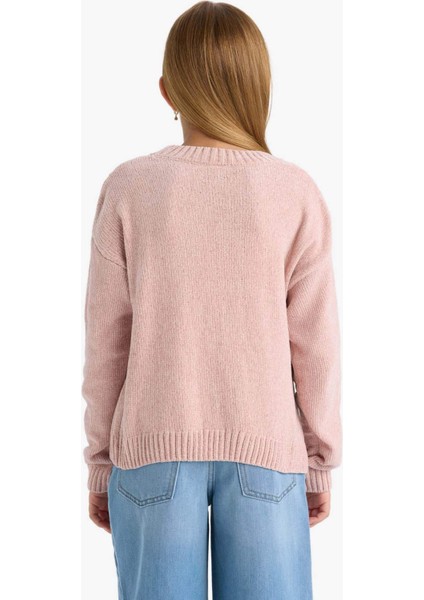 Kız Çocuk Bisiklet Yaka Şönil Triko Kazak F2619A825WN