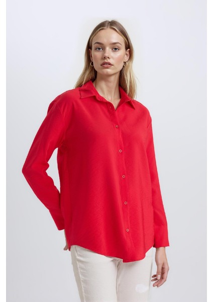 Oversize Geniş Kalıp Basic Düz Uzun Kollu Kırmızı Gömlek E4350AX25SP modelleri