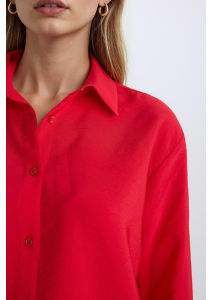 Oversize Geniş Kalıp Basic Düz Uzun Kollu Kırmızı Gömlek E4350AX25SP indirimleri