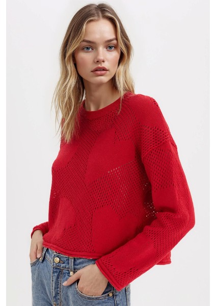 Basic Düz Bisiklet Yaka Triko Kırmızı Kazak E4682AX25SP