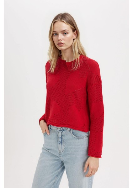 Basic Düz Bisiklet Yaka Triko Kırmızı Kazak E4682AX25SP modelleri