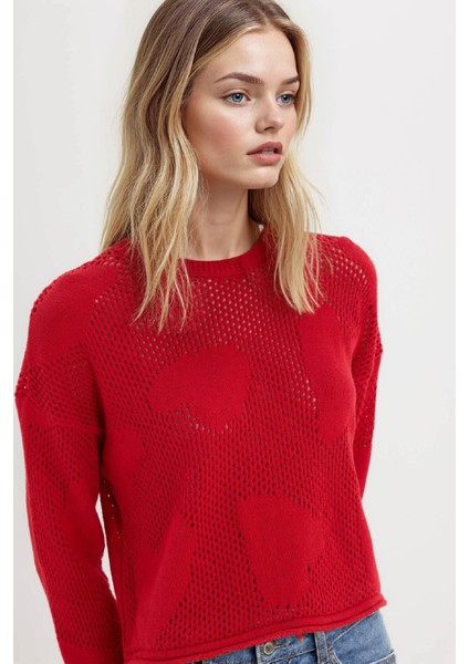 Basic Düz Bisiklet Yaka Triko Kırmızı Kazak E4682AX25SP fırsatları