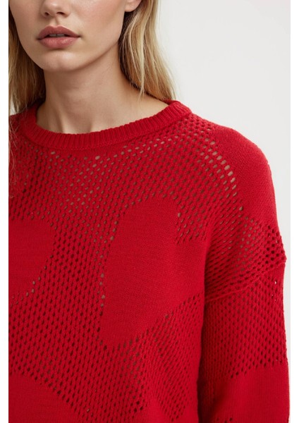 Basic Düz Bisiklet Yaka Triko Kırmızı Kazak E4682AX25SP indirimleri