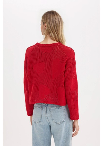 Basic Düz Bisiklet Yaka Triko Kırmızı Kazak E4682AX25SP