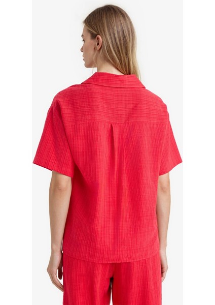 Oversize Geniş Kalıp Basic Düz Kırmızı Kısa Kollu Gömlek A9135AX25SM