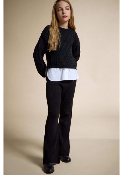 Kız Çocuk Beli Lastikli Flare Fit Triko Pantolon F3823A825WN