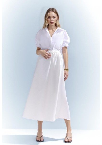 A Kesim Normal Bel Yarım Astar Poplin Midi Etek E8700AX25SP