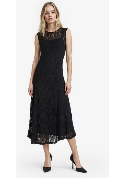 Fitted Bisiklet Yaka Dantel Kısa Kollu Maxi Elbise F8114AX25AU