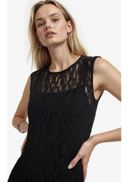 Fitted Bisiklet Yaka Dantel Kısa Kollu Maxi Elbise F8114AX25AU fiyatları