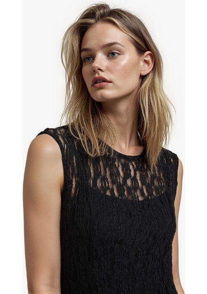 Fitted Bisiklet Yaka Dantel Kısa Kollu Maxi Elbise F8114AX25AU modelleri