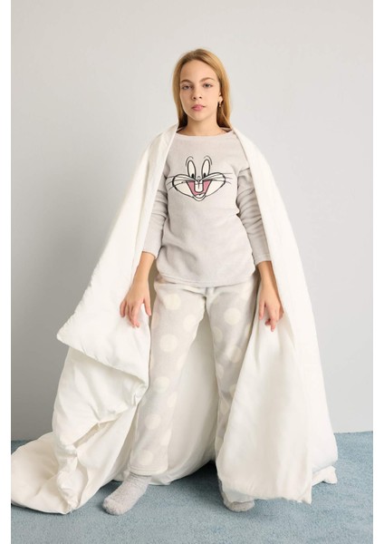 Kız Çocuk Pijama Takımı Looney Tunes Pelüş Uzun Kollu Üst Uzun Alt D1069A824WN