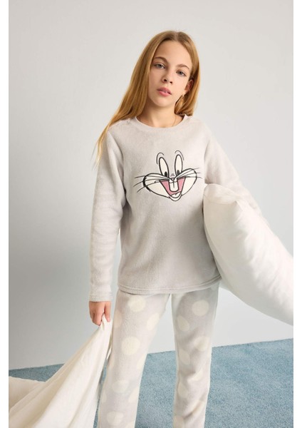 Kız Çocuk Pijama Takımı Looney Tunes Pelüş Uzun Kollu Üst Uzun Alt D1069A824WN fiyatları