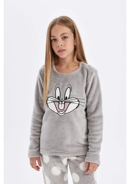Kız Çocuk Pijama Takımı Looney Tunes Pelüş Uzun Kollu Üst Uzun Alt D1069A824WN indirimleri