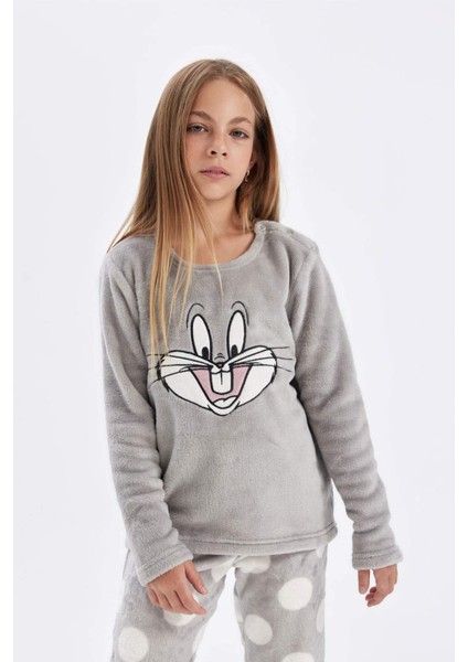 Kız Çocuk Pijama Takımı Looney Tunes Pelüş Uzun Kollu Üst Uzun Alt D1069A824WN
