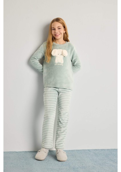 Kız Çocuk Pijama Takımı Polar Uzun Kollu Üst Uzun Alt D1087A825WN