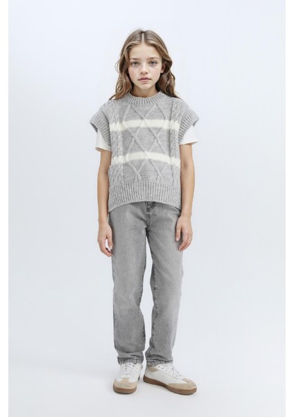 Kız Çocuk Bisiklet Yaka Çizgili Triko Süveter D1388A824WN fiyatları