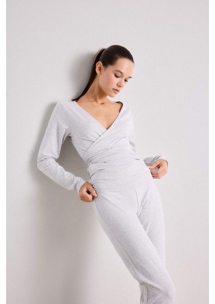 Kuşaklı Uzun Kollu Tişört-Fall in Love Loungewear F8572AX25WN