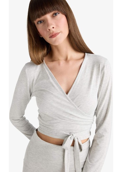 Kuşaklı Uzun Kollu Tişört-Fall in Love Loungewear F8572AX25WN fırsatları