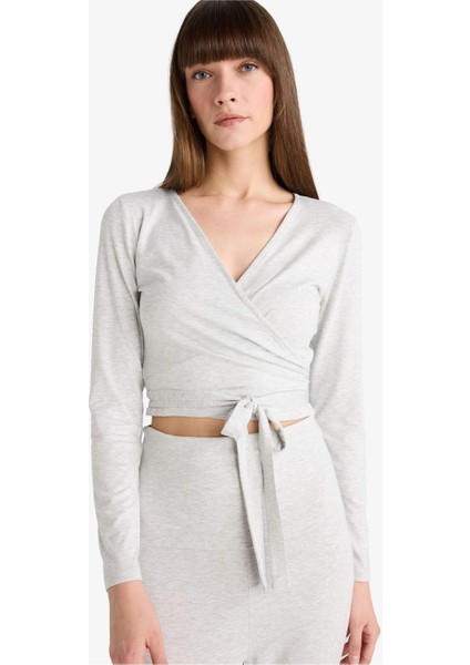 Kuşaklı Uzun Kollu Tişört-Fall in Love Loungewear F8572AX25WN