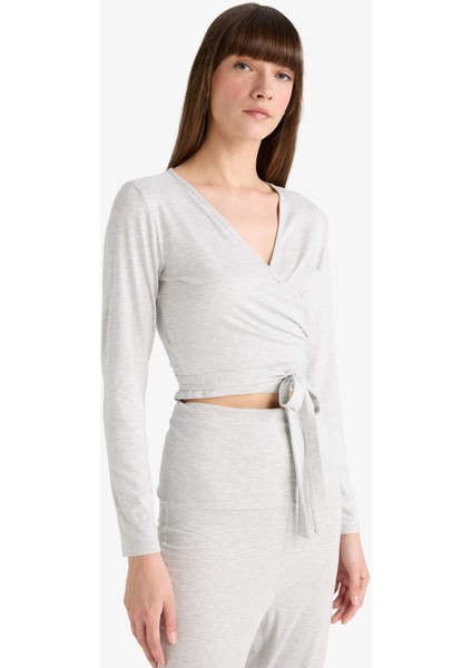 Kuşaklı Uzun Kollu Tişört-Fall in Love Loungewear F8572AX25WN