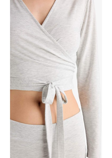 Kuşaklı Uzun Kollu Tişört-Fall in Love Loungewear F8572AX25WN