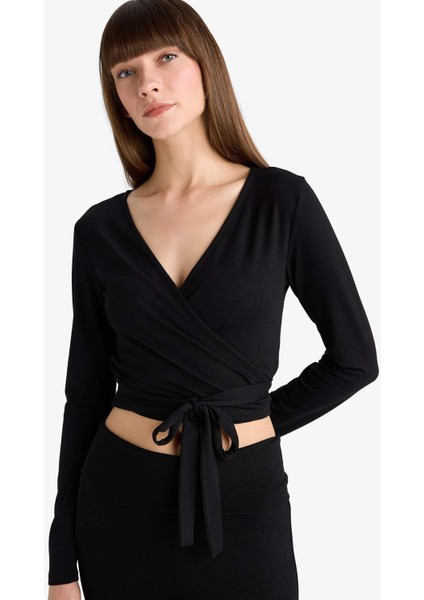 Kuşaklı Uzun Kollu Tişört-Fall in Love Loungewear F8572AX25WN